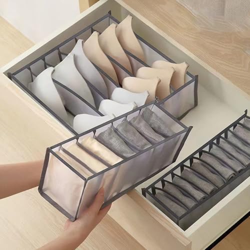 7-Compartment Underwear Storage Box with Breathable Nylon Mesh, Foldable Drawer Organizer for Socks, Lingerie, and Small Clothing Items - color: Grey, size: 7 Cell