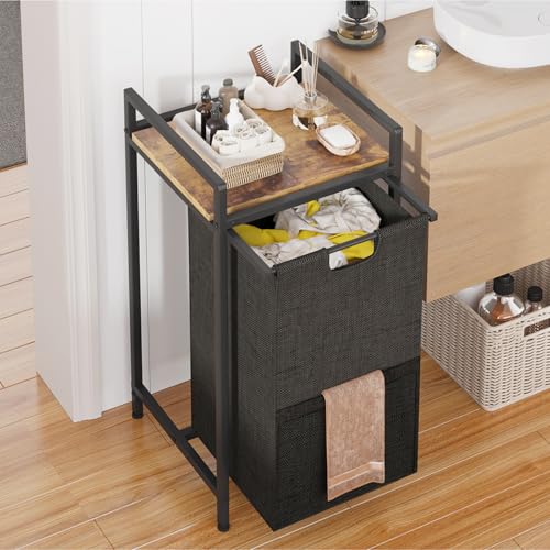 Laundry Hampers,Laundry Basket， Laundry Sorter with Top Shelf & Removable Washable Bags & Side Pockets for Laundry Room organization, Bathroom and Dorm, Rustic Brown and Black - color: 1 bag-Black