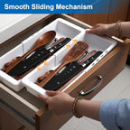 2 PCS Sliding Drawer Tray with Adjustable Dividers, Expandable Kitchen Storage Organizer, Sliding Drawer Bin, Expandable Drawer Organizer, Drawer Organizer Trays For Utensils, Flatware, Junks