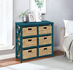 eHemco 3 Tier X-Side End Storage Cabinet with 6 Wicker Baskets, Teal - color: Teal, size: 15.5"D x 29.3"W x 30"H (6 Drawers)