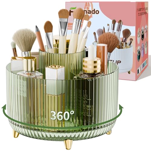 Clear Rotating Makeup Organizer Countertop for Vanity, 360° Makeup Brush Holder Organizer with 5 Compartments, Transparent Cosmetic Storage for Lipstick, Skincare, Bathroom Counter(Transparent Green) - color: Transparent Green