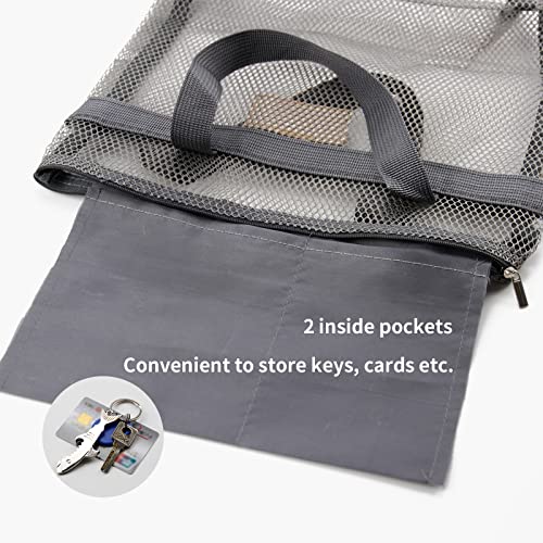 TOPASION Mesh Shower Caddy Bag Portable Hanging Toiletry and Bath Organizer with Zipper for Travel, Gym, Camping, College Dorms, Beach - color: 2 Pcs Grey