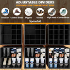SpaceAid Shoe Organizer for Closet, 2 Pack Foldable Shoe Storage Containers Baskets Boxes Bins w/Adjustable Dividers, Fits 16-32 Pairs, Black - color: Black