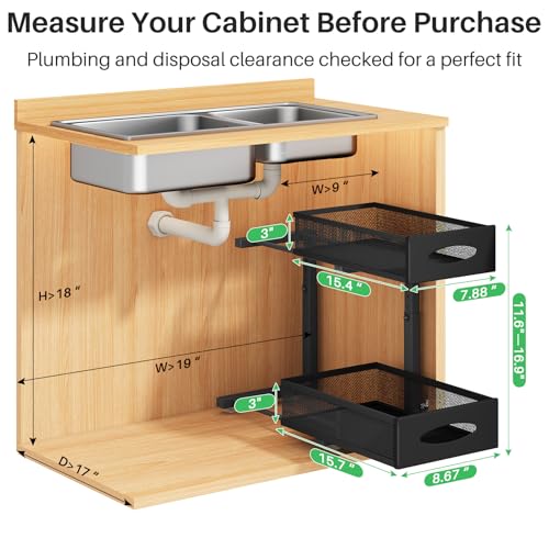 Under Sink Organizer, 2 Tier Pull out Cabinet Organizer Baskets with Mesh Sliding Drawers, Slide out Storage Shelf for Home, Kitchen, Bathroom, Pantry, Office Cabinet, Countertop(1 Pack) - color: Black, size: 1 Pack
