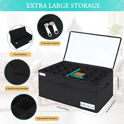 Luvhomee Shoe Storage Organizer, Fits 24 Pairs, Large Shoe Organizer Box for Closet, Clear Foldable Shoes Containers w/Bottom Support, Space Saving Shoe Cubby Storage Boxes w/Reinforced Handles, Black - color: Black, size: 31"L x 16½"W x 13"H