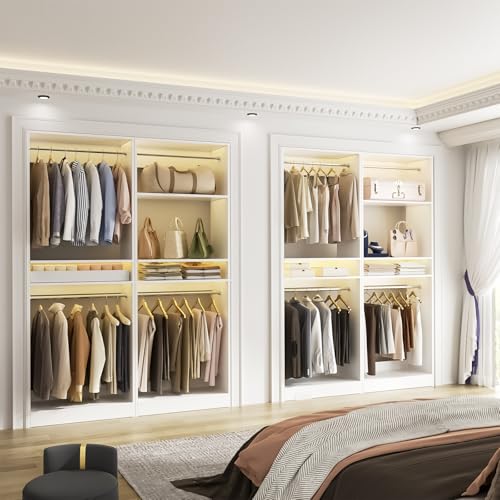 Unikito 100” Closet System, 8.3FT Wood Closet Storage Organizer with 8 Hanging Rods, Adjustable Large Walk in Wardrobe Closet Tower, Sturdy Clothes Garment Rack, Easy Assembly, Set of 4, White - color: White, size: 100 Inch
