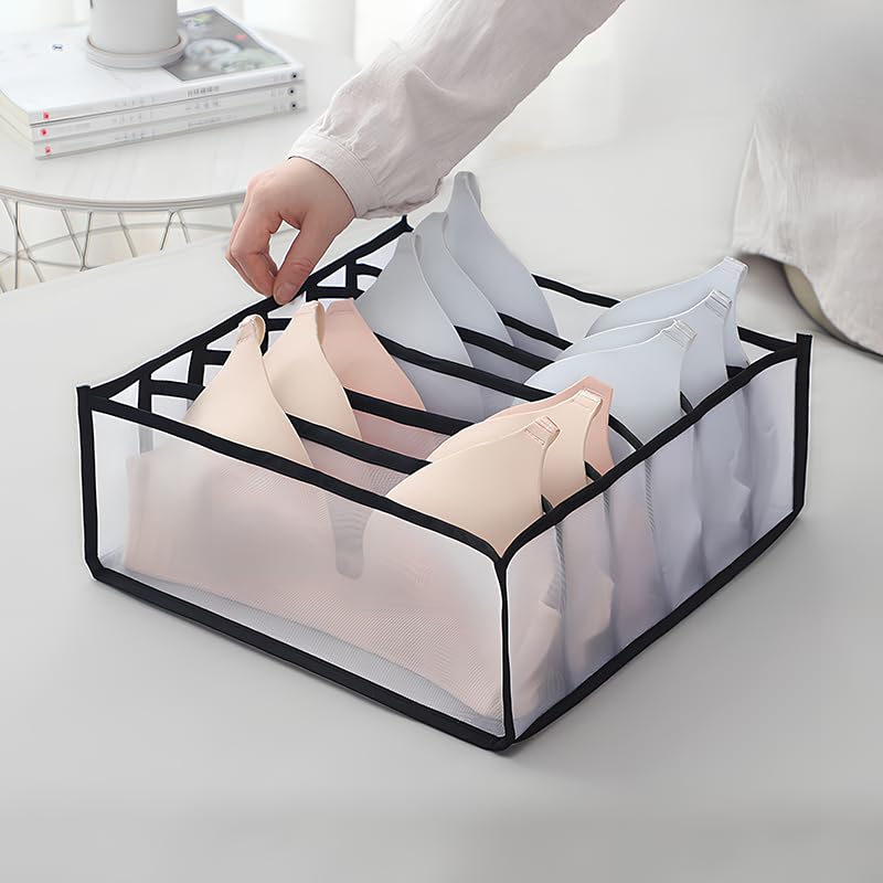 Underwear Drawer Organizer, Bra Storage with Dividers, 6 Cell Foldable Storage Cube Bins for Bra, Socks, Underwear, Thin Clothing, Black - color: Black