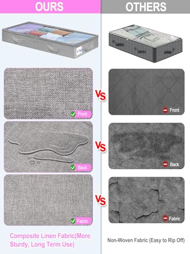 punemi 4 inches Under Bed Storage Containers, Low Profile Underbed Storage, NO STRUCTURE, Soft Foldable Underbed Cloth Storage Bags, Zipper Blanket Storage Container, 2Pack, Grey, 20x40x3.7in - color: Grey-soft-2pack, size: 4 inch