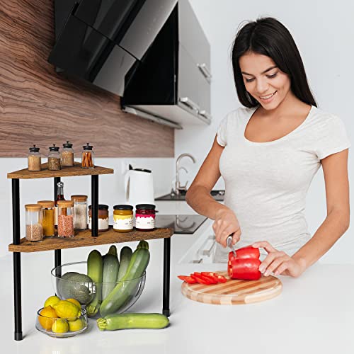 Weenson Kitchen Countertop Organizer Spice Rack for Salt, Bathroom Counter Organizer Over Sink for Toiletries, Makeup, 2-Tier Corner Counter Shelf for Coffee Area Storage Dresser Table(Rust Brown) - color: Rust Brown