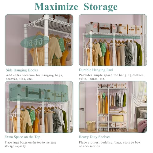 Heavy Duty Garment Rack, Metal Freestanding Closet Wardrobe Clothes Racks for Hanging Clothes, 4 Tiers Adjustable Wire Shelving, 44.9'' L x 16.5'' W x 76.8 '' H, Max Load 850LBS, White - color: White, size: A3: 5 Tiers with 1 Rods,44.9"L x 16.5"W x 76.8"H