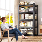 Garage Shelving Heavy Duty 5-Tier Storage Shelves, Adjustable Shelving Unit, Utility Garage Organizer Shelf for Basement, Pantry, Kitchen, Warehouse,Supermarket, 12" Dx28 Wx71.2 H, Black - size: 5-Wood-12"Dx28"Wx71.2"H