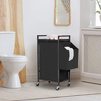 Laundry Hamper with Rustic Brown Lid & Wheels; 96L Large Rolling Laundry Basket with Removable Oxford Liner Bag; Tall Freestanding Dirty Clothes Hamper with Side Pocket; Metal Frame Laundry Cart - color: Black