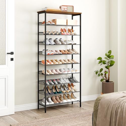 HOOBRO Shoe Rack for Entryway, 10-Tier Shoe Shelf, Large Capacity Shoe Storage Organizer for 27-30 Pairs of Shoes, Front Door Entrance, Hallway, Closet, Space Saver, Rustic Brown and Black BF110XJ01 - size: 10 Tiers (29.5"W)