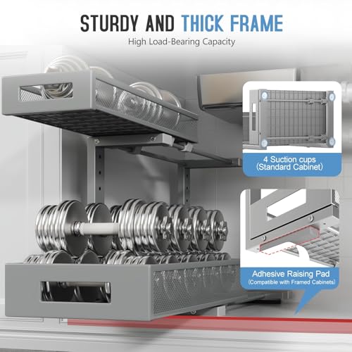 2 Pack 17IN Depth Under Sink Storage Organizer, Large 2-Tier Elegant Mesh Pull Out Shelf for Kitchen and Bathroom Cabinet Organization, L-Shaped and Adjustable Height Design-Gun Gray - color: Gun Gray, size: 2 Pack-17"Dx11.4"-16.14"H