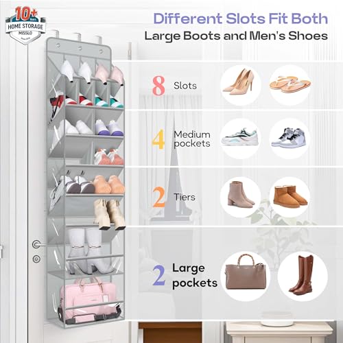 MISSLO Clear Over the Door Shoe Organizer Large Deep Pockets Hanging Shoe Rack for Closet Fit 20 Pairs Shoe Holder for Sneakers Boots Storage，Grey - color: Grey