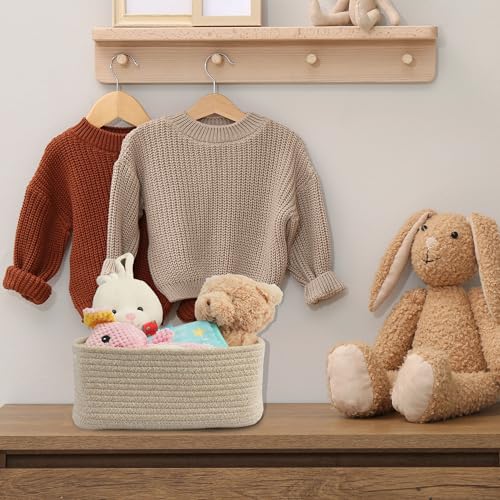 XUANGUO Small Woven Storage Baskets 12“X8”X5“ Decorative Rope Bins for Organizing Shelves, Closets, and Toys, Empty Gift Baskets, Cute Organizer Basket for Home and Office (oatmeal, regular) - color: oatmeal, size: regular