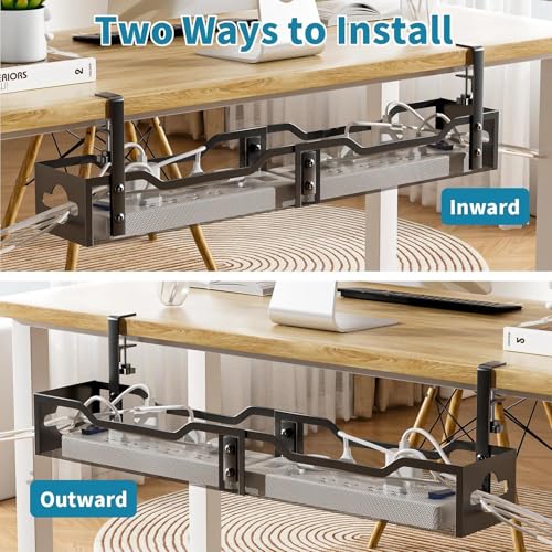 Under Desk Cable Management Tray 32'', Cable Management Under Desk No Drill, Cable Organizer with Clamp for Wire Management, Cord Organizer for Office, Home - No Damage to Table (Black) - color: Black, size: 32"