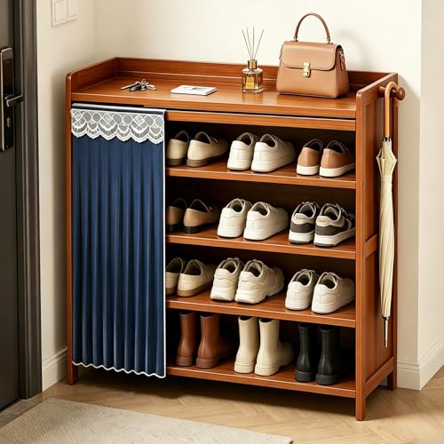 5 Tier Shoe Rack Bamboo Shoe Shelf Storage Organizer Shoe Stand for Closet, Entryway, Hallway, Bathroom and Living Room, Natural - size: 5 TIER