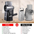 Upgrade Rotary Cheese Grater Shredder with Handle, Strong Suction Base, Multi-purpose Rotary Grater Slicer with 5 Interchangeable Blades for Ice, Vegetables, Fruit, Nuts with Blade Storage Box - color: Black