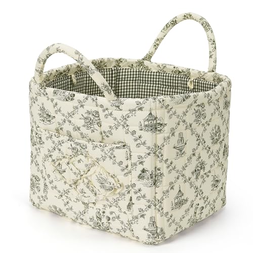 Floral Fabric Storage Basket Car Interior Storage Basket Underwear Sundries Laundry Baskets Supplies Home Organizer Bag (Green) - color: green 1