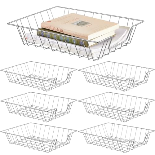 Yeaqee 6 Pcs Letter Tray Wire Paper Trays Stackable File Desk Organizer Metal File Paper Holder Basket for Desk Desktop Letter Storage for Office Home Classroom School(14'' x 10'' x 3'',Silver) - color: Silver, size: 14'' X 10'' X 3''