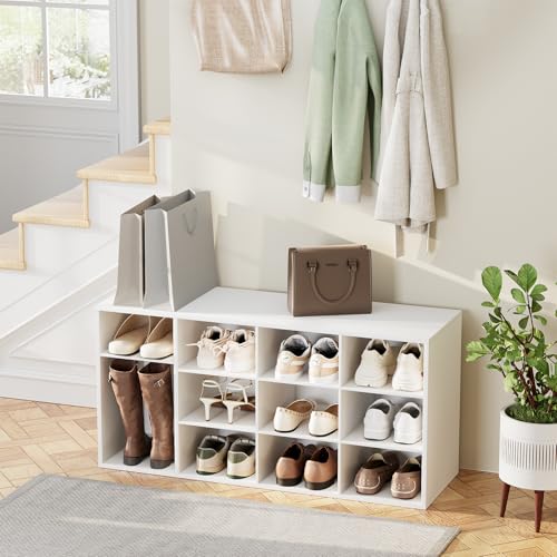 Aenuert 11-Cubby Shoe Rack, 3-Tier Wood Shoe Organizer, Multifunctional Shoe Organizer Bench for Entryway, Mudroom, Hallway, Closet,36.22 * 11.81 * 17.72 Inch,White - color: White, size: 11-cube 3-tier