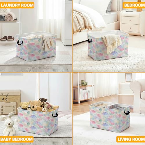 56L Watercolor Laundry Basket Clothes Hamper with Handles,Foldable Blanket Storage Large Laundry Hamper with Waterproof PE,Toy Storage Bin Organizer,Cube Clothes Organizer,Home Decor - color: Watercolor