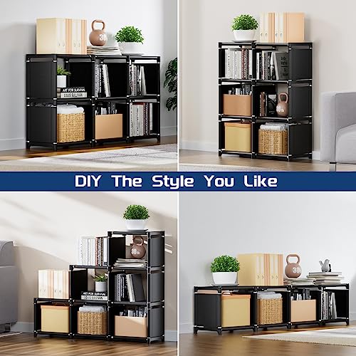 Mavivegue Book Shelf, 6 Cube Storage Organizer, DIY Bookcase, Metal Cube Bookshelf,Tall Book case for Bedroom, Living Room,Office,Closet Storage Organizer, Black Cubicle Storage Rack - color: Black, size: 6-Grid