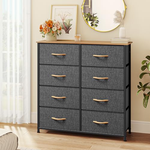 YITAHOME Fabric Dresser with 8 Drawers - Tall Storage Dresser, Chest of Drawers for Closet, Living Room, Hallway, Closets - Sturdy Steel Frame, Wooden Top & Easy Pull Fabric Bins - color: C-dark Grey, style: 8-Drawer