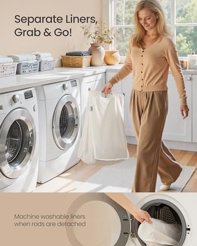 SONGMICS Laundry Hamper 2 Sections, 34.3 Gal. (130 L) Handwoven Water Hyacinth Wicker Laundry Basket with Lid, Natural Material, Removable Machine Washable Liners, Handles, Espresso ULCB202K01 - color: Espresso, size: 130 L (Handwoven)