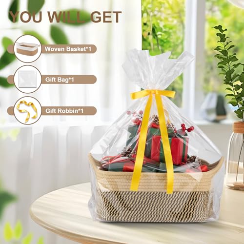OIAHOMY Woven Basket, Gift Basket Empty with Gift Bags and Ribbons, Rope Baskets for Baby Showers, Storage Baskets with Handles for Nursery, Pet Toy Organizer -Black & Yellow - color: Black & Yellow, size: Medium: 13.5L*10W*6H