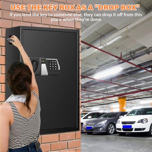 Nebakne 71 Keys Fireproof Key Lock Box, Anti-Theft Key Box Wall Mount with Adjustable Hook Plates, Key Tags and Side Opening, Key Safe Key Cabinet Key Organizer for Home Office Garage Rental Business - size: 71 Keys