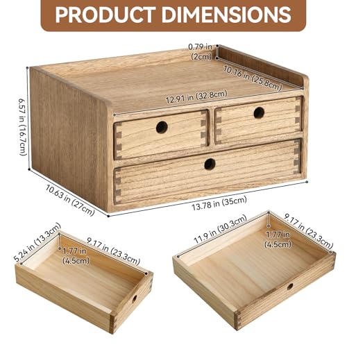 KIRIGEN Desk Organizer with Drawers - Wood Drawer Storage Box with Trays for Tabletop - Workspace Office Toiletries Supplies Tool Caddy - Wooden Storage Cabinet Dark Brown（DT2D3C-DBR） - color: Dark Brown, size: 2 layer-3 drawers