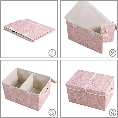 PRANDOM Large Stackable Storage Bins with Lids Fabric Decorative Storage Box Cubes Organizer Containers Baskets with Cover Handles Divider for Bedroom Closet Living Room 17.3x11.8x9.8 Inch 3 Pack - color: Pink, size: Double Lid/3pcs