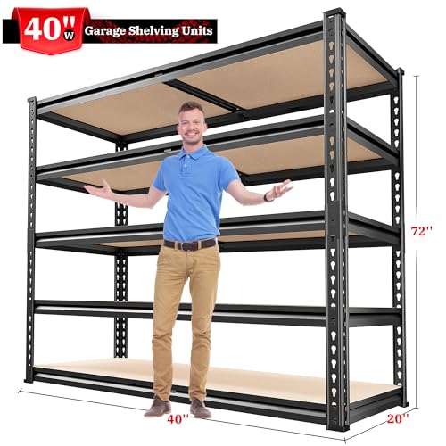 REIBII Garage Shelving 72''H Storage Shelves,Metal Shelving 5 Tier Shelves Adjustable Pantry Shelf for Closet Pantry Basement Kitchen Warehouse 72" H x 40" W x 20" D,2500LBS - size: 20"D x 40"W x 72"H