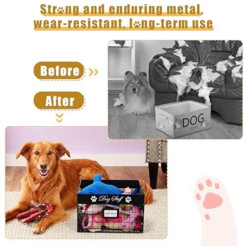 Bfttlity Dog Toy Bin - Metal Dog Toy Basket Box with Handles and Label Position Design Perfect for Pet Toys, Blankets, Clothes and Food (Not Included Label) - color: Small Black