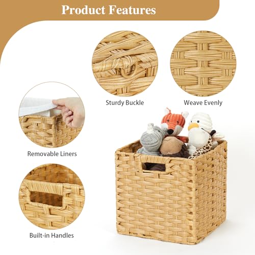 DULLEMELO Wicker Storage Cube Set - 11 Inch Wicker Baskets with Handles for Organizing Shelves, Natural - Set of 4 - color: Natural, size: 11"-4 pack