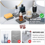 4PCS Stone Drying Trays for Bathroom Sink and Kitchen Counter, Water Absorbing Stone Tray with Diatomaceous Earth, Soap Dish and Coaster - color: Dark Gray 2stripes