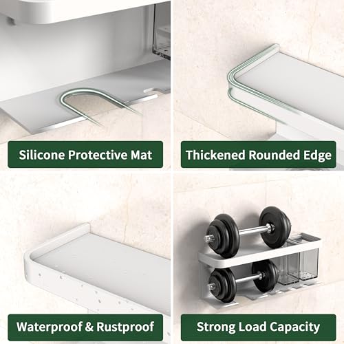 Hair Dryer Holder Wall Mounted Adhesive/Drilling, Hair Dryer Storage Organizer with Shelf & Hooks for Bathroom, Blow Dryer Holder, Hair Tool Organizer (White) - color: White