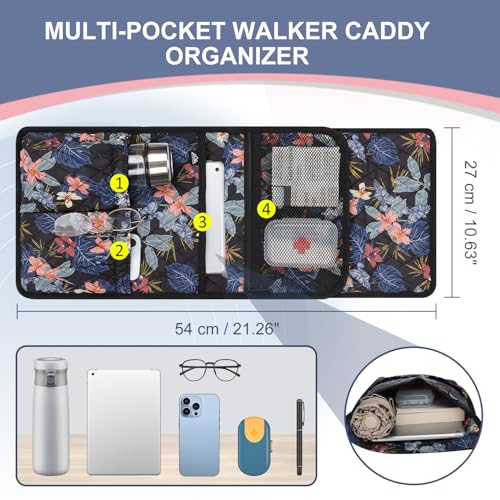 supregear Walker Bag, Universal Seniors Caddy Organizer with Multiple Pockets, Lightweight Accessories for Elderly, Rollators, Wheelchairs and Bedside Rails, Easy to Use Storage Pouch, Floral Black - color: Floral Black
