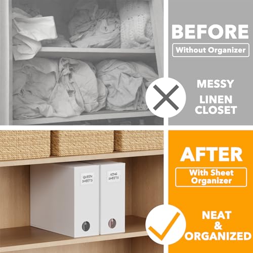 SpaceAid 2 Pack Bed Sheet Organizers and Storage, Foldable Sheet Organizer for Linen Closet, Sheets Set Folder Keeper with Window XL (Queen & King Size) Organizing Bedding Container, White - color: White, size: 2 Pack