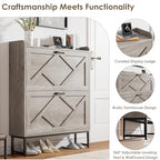 Nicetree Shoe Storage Cabinet with 2 Flip Drawers, Freestanding Shoe Organizer, Shoe Cabinet with Metal Legs, Narrow Shoe Rack Cabinet, Farmhouse Slim Shoe Cabinet for Entryway, Hallway, Rustic Gray - color: Grey, style: 2-Drawers