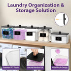 COAZEX 4+1 Pack Clear Laundry Pods Container & Dryer Sheet Holder, Plastic Square Laundry Room Organization and Storage Jars with Black Lids, Scoops & Labels for Detergent, Powder, Dryer Balls - color: 4+1 Pack