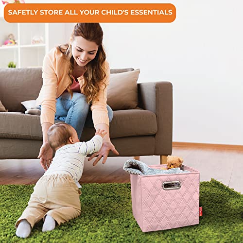 FH Group JIAessentials 12" Faux Leather Foldable Storage Cube Bins Set of 2 – Pink Diamond Patterned Organizers with Handles for Closet & Shelves - color: Pink, size: Medium