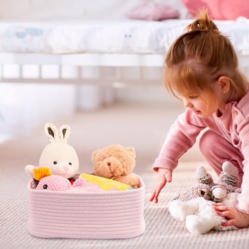 XUANGUO Small Woven Storage Baskets 12“X8”X5“ Decorative Rope Bins for Organizing Shelves, Closets, and Toys, Empty Gift Baskets, Cute Organizer Basket for Home and Office (pink, regular) - color: pink, size: regular