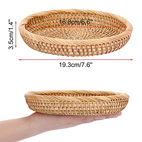 Hipiwe Small Woven Wicker Basket - 7.6" Round Entryway Organizer for Keys, Wallet, Cell Phone & Snacks - color: Natural Color, size: X-Small, 7.6"