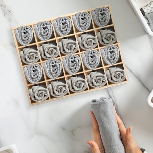 Underwear Storage Case 20 Compartments Stackable Socks Organizer Box for Drawer Space-Saving Panties and Small Items Container 13.38X10.62X1.96In Original Color