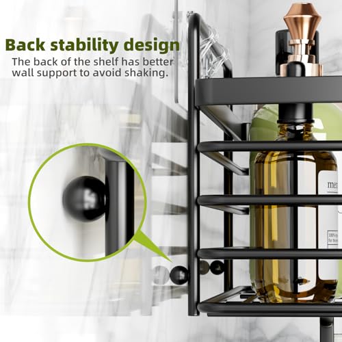 Yougai Shower Caddy, Shower Organizer with Soap Holder and Hooks, Rustproof Shower Shelves, No Drilling Bathroom Organizers and Storage, Wall-Mounted Kitchen & Home Decor (Black) - color: Black