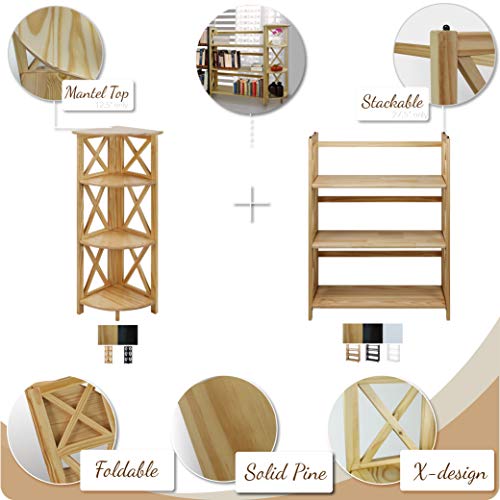 Casual Home Montego 3-Shelf Folding Bookcase, Natural , 27.5" Wide - color: Natural, size: 3-Shelf Stackable