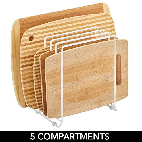 mDesign X-Large Steel Storage Tray Organizer Rack for Kitchen Cabinet - Divided Holder with 5 Slots for Skillets, Frying Pan, Pot Lids, Cutting Board, Baking Sheets - Concerto Collection - White - color: White, size: Pack of 1